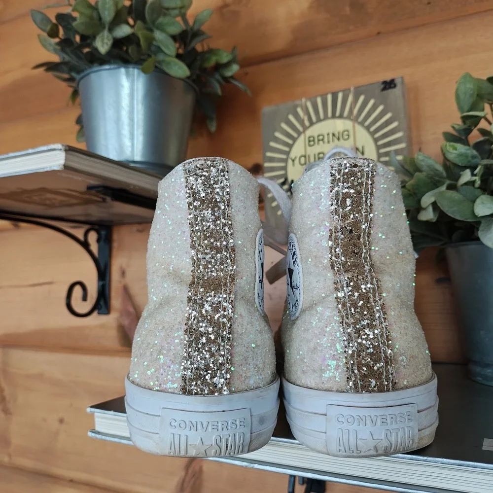 Custom Chuck Taylor All Star Hi Glitter  By You Wedding Prom Pink Gold Rare Sz 9